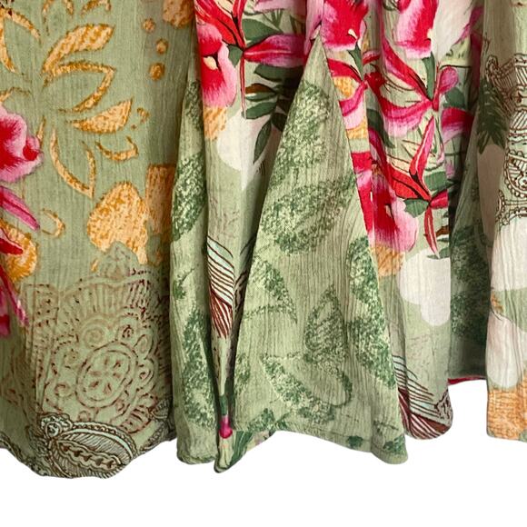 Bila Green Floral Knee Length Flare Skirt Size L Tropical Summer Casual Resort - Picture 4 of 8